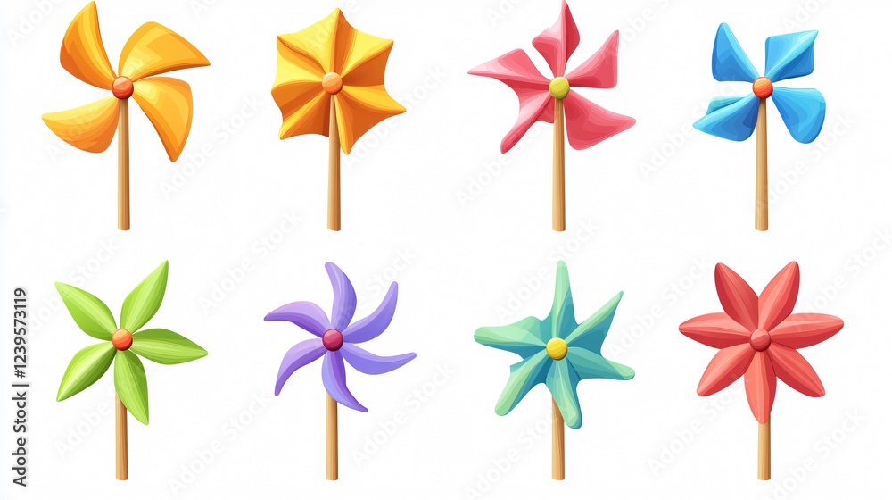 Obraz premium Vivid and Playful Pinwheels: A Collection of Vector Illustrations for Whimsical Designs