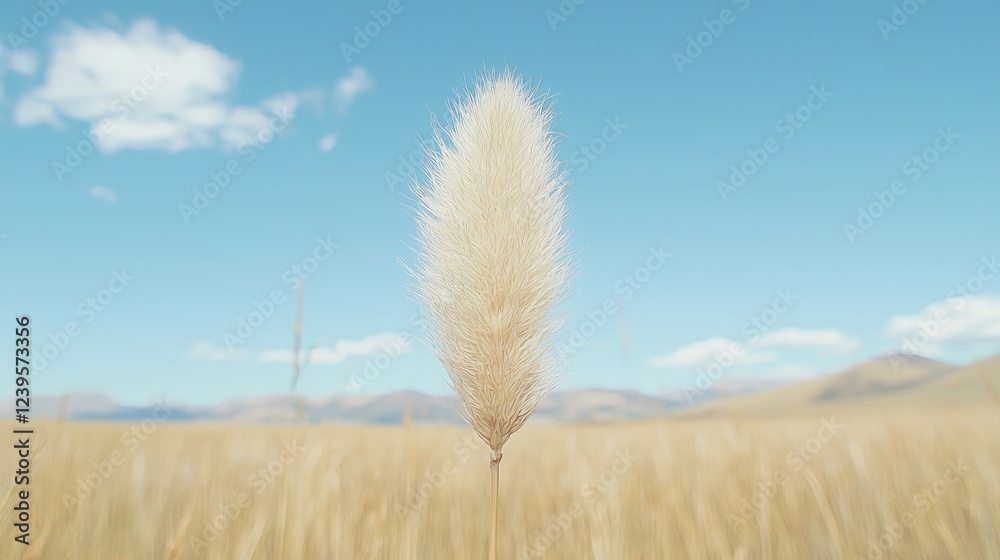 Obraz premium Pampas grass field, mountain backdrop, sunny day, nature scene, website banner