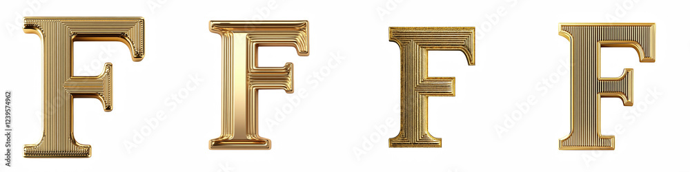 Alphabet F, made of Gold Block with engraved lines, Logo design, letter, isolated on a transparent background Alphabet F, made of Gold Block with engraved lines, Logo design, letter, isolated on a transparent background