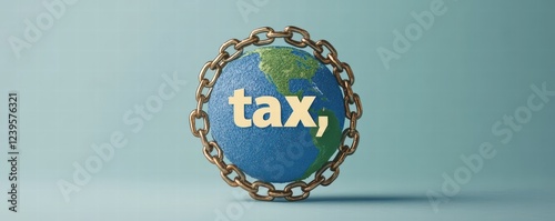 A globe encircled by chains highlights the concept of tax, symbolizing constraints and global financial responsibilities.