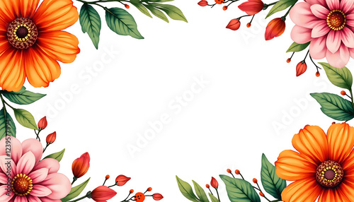 Floral border illustration with vibrant flowers and leaves