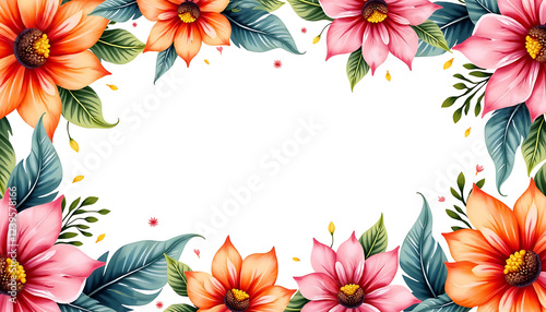 Floral border design with vibrant pink and orange flowers