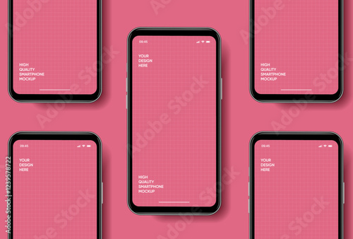 Realistic smartphone mockup. Mobile phone vector with isolated on white background. Device front view. 3D mobile phone with shadow. Realistic, high quality smart phone mockup for ui ux presentation.