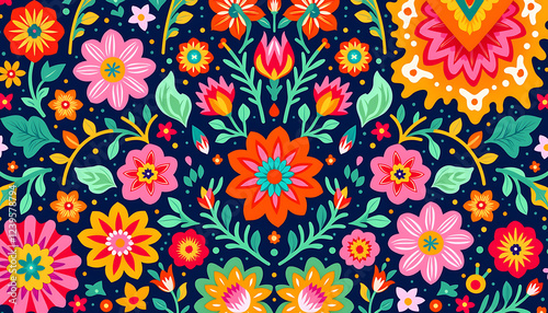 Colorful floral pattern on dark background