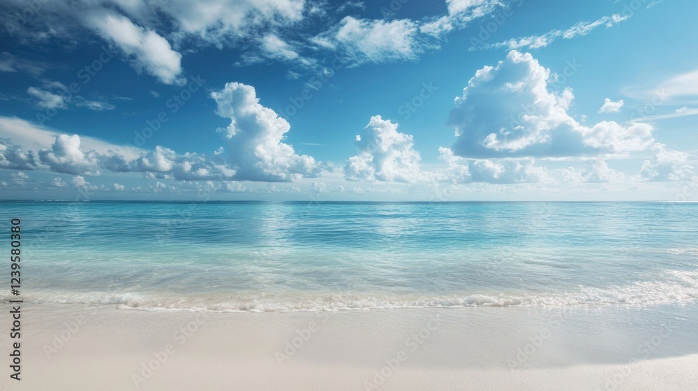 Serene ocean view with soft waves and bright clouds on a clear day near the shoreline. Generative AI Serene ocean view with soft waves and bright clouds on a clear day near the shoreline. Generative AI