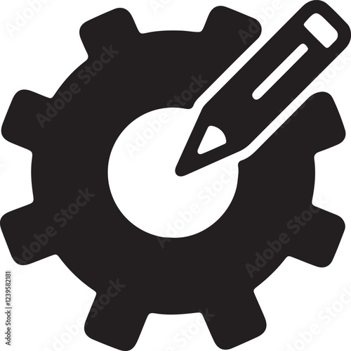 An illustration of a gear and a pencil in the center