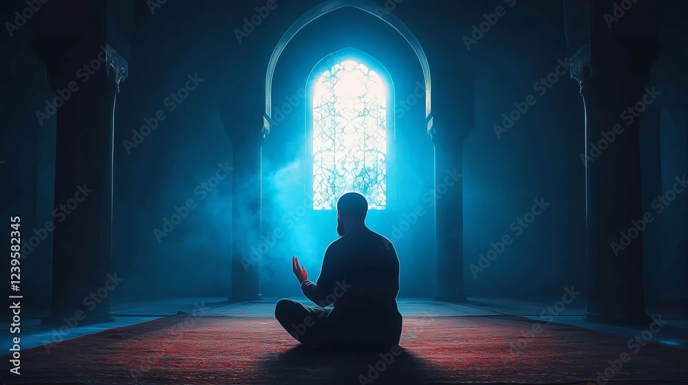 Muslim man praying in the mosque Muslim man praying in the mosque