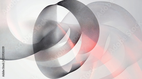 Abstract flowing curved forms in grayscale with subtle salmon highlights creating a dynamic movement