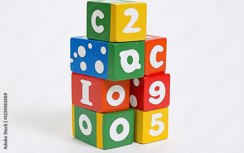 Colorful alphabet blocks stacked, learning, white background, early childhood education Colorful alphabet blocks stacked, learning, white background, early childhood education