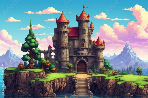 Wallpaper Mural Colorful retro old vintage 2d pixel art game texture background illustration design, history and symbol theme concept.  
 Torontodigital.ca