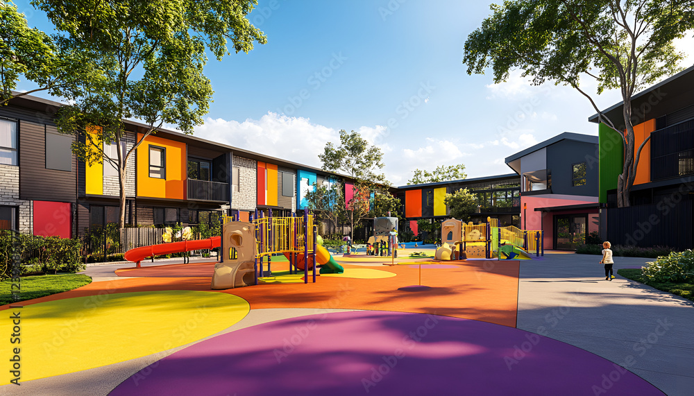 Colourful outdoor playground for children in residential area Colourful outdoor playground for children in residential area