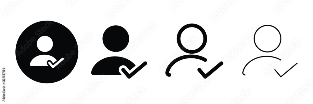 Set of check user icon collection. Privacy safety check mark. Accept person. Profile accept symbol. Vector Illustration. Set of check user icon collection. Privacy safety check mark. Accept person. Profile accept symbol. Vector Illustration.