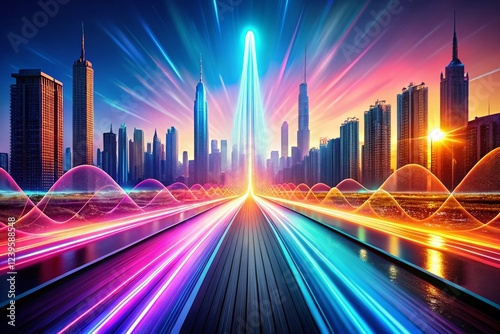 Abstract Panorama of High-Speed Technology: Line Art Light Sound Waves