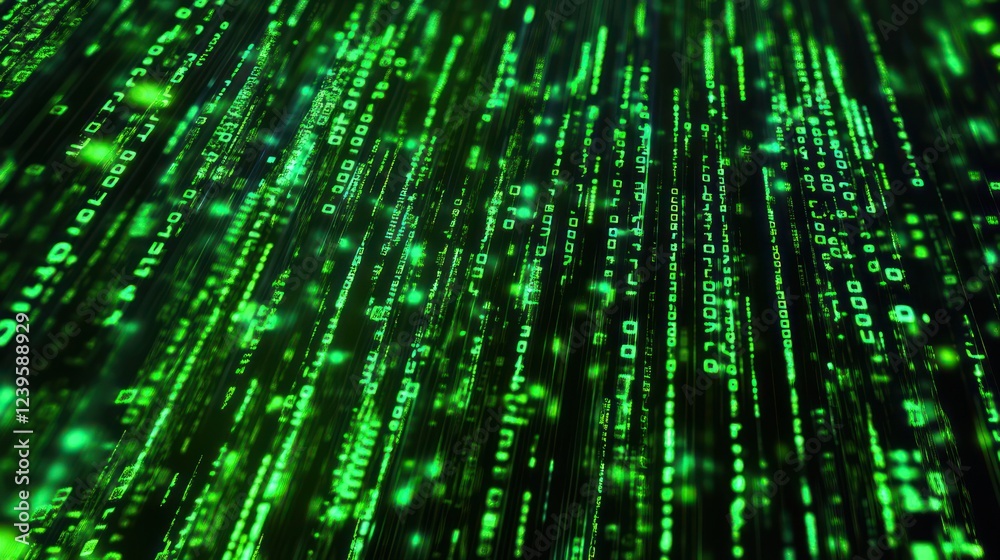 Abstract Digital Rain with Glowing Green Data Streams and Binary Code Abstract Digital Rain with Glowing Green Data Streams and Binary Code