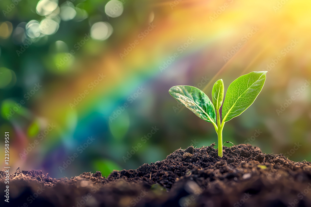 A tiny sprout emerges from dark soil, bathed in sunlight. New growth and the promise of springtime. A tiny sprout emerges from dark soil, bathed in sunlight. New growth and the promise of springtime.