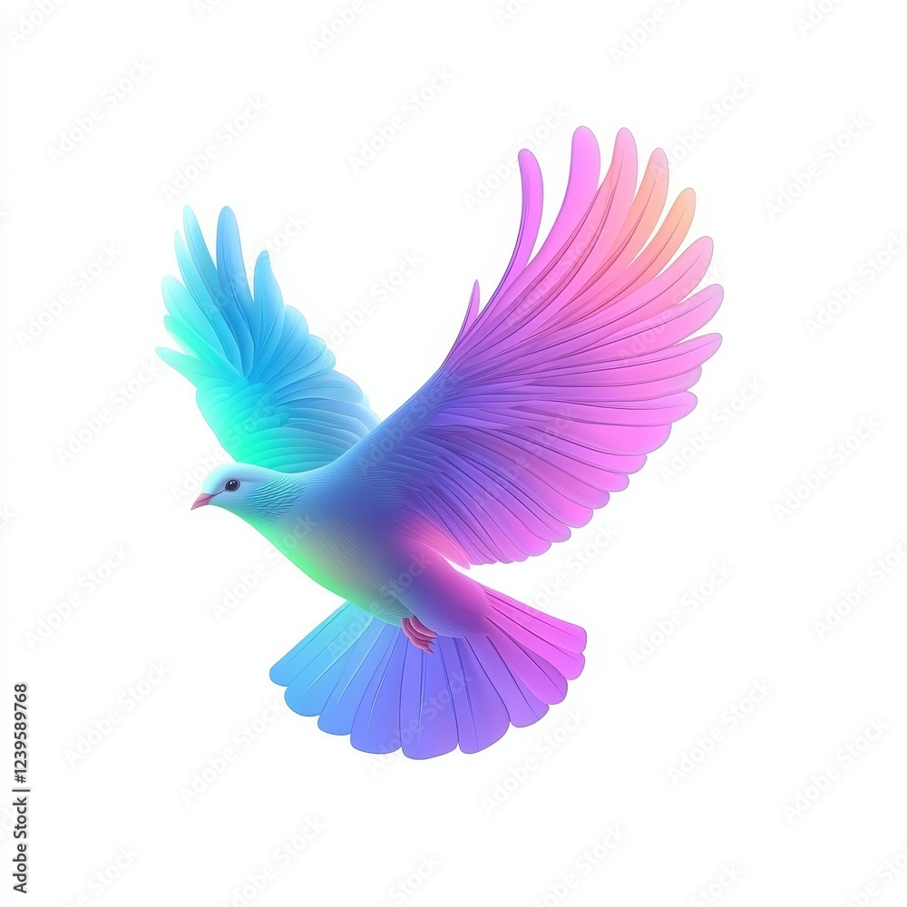 Fototapeta premium A bird with white feathers and pink feet is flying in the air, with a transparent or white background