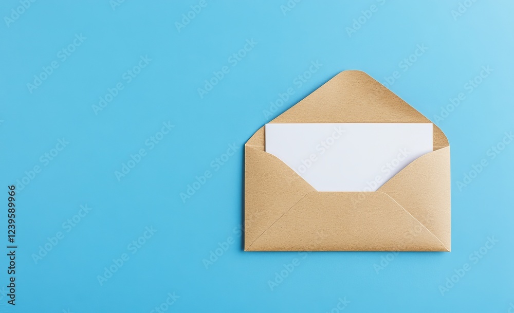 An open envelope holds a blank card on a blue background, ideal for notes or heartfelt messages An open envelope holds a blank card on a blue background, ideal for notes or heartfelt messages