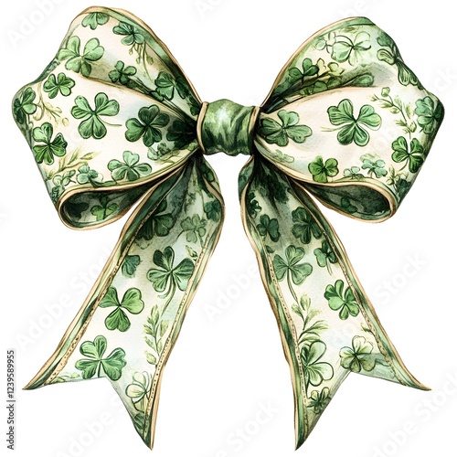 Decorative green ribbon with shamrock patterns designed for celebrations and festivals during springtime photo