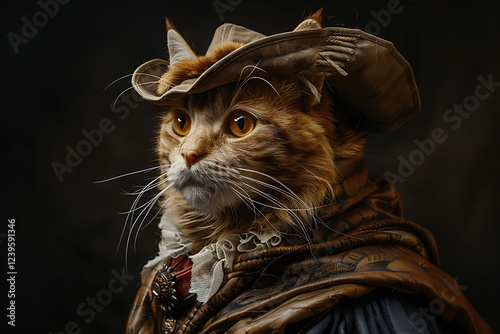 Wallpaper Mural artistic pet portraits, a cat in an oil painting dressed as a renaissance captain against a black background Torontodigital.ca