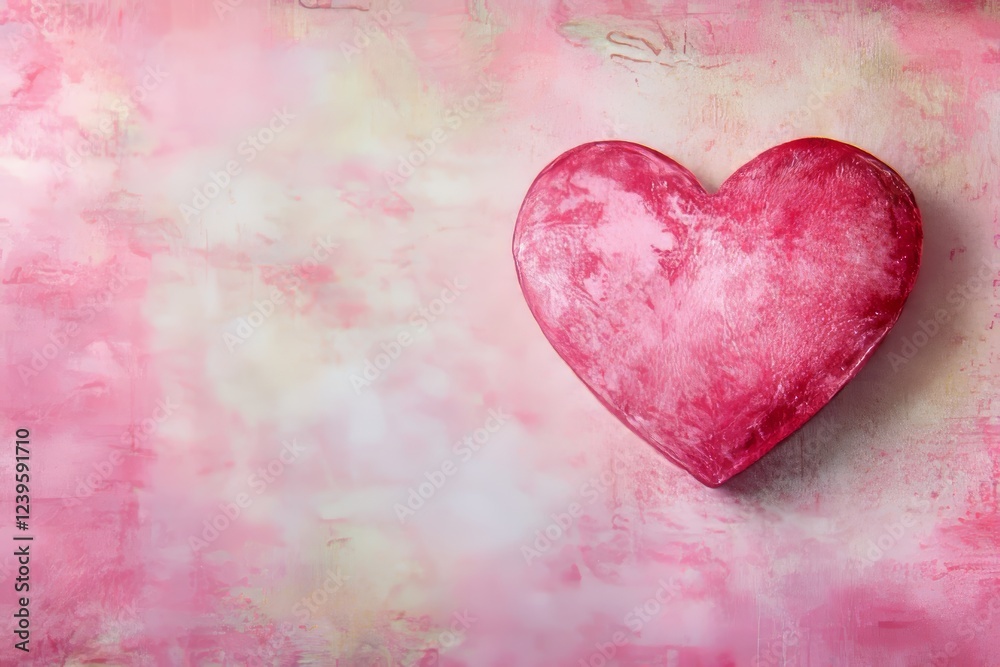 Fototapeta premium A top-down view of a red paper heart split into two parts on a pastel pink background, representing a broken heart concept