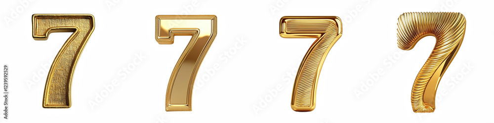 Number 7, made of Gold Block with engraved lines, logotype, Seven isolated on a transparent background Number 7, made of Gold Block with engraved lines, logotype, Seven isolated on a transparent background