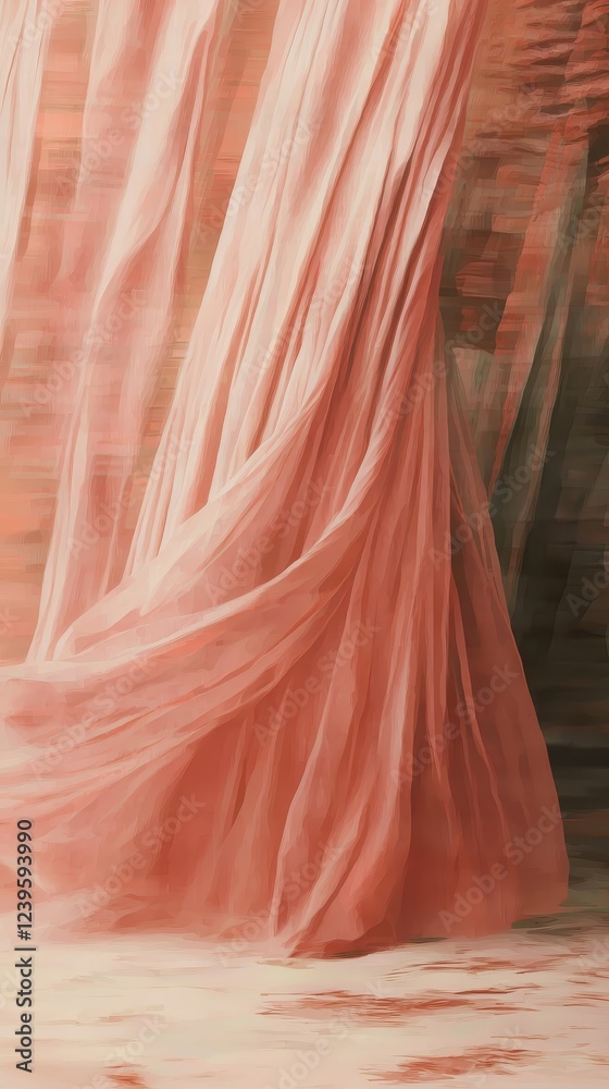 Obraz premium Flowing peach-colored sheer fabric in soft abstract composition