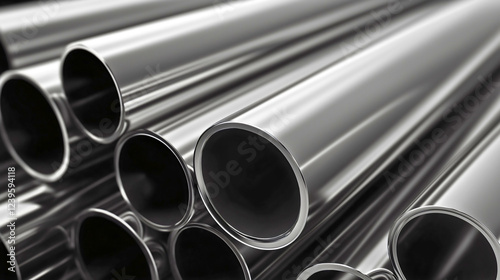 Shiny Stainless Steel Pipes in Industrial Factory Background
