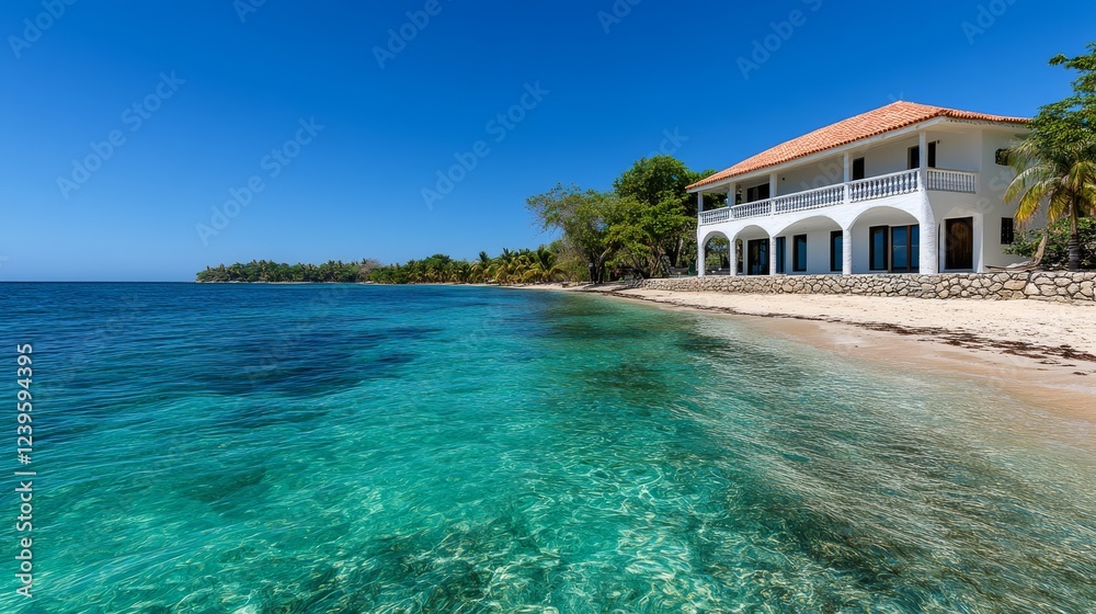 Fototapeta premium Luxury private villa with pool on the islands, with copy space.