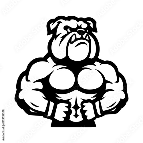 fun muscle dog bulldog logo mascot character isolated drawing line style sketch classic vintage design illustration