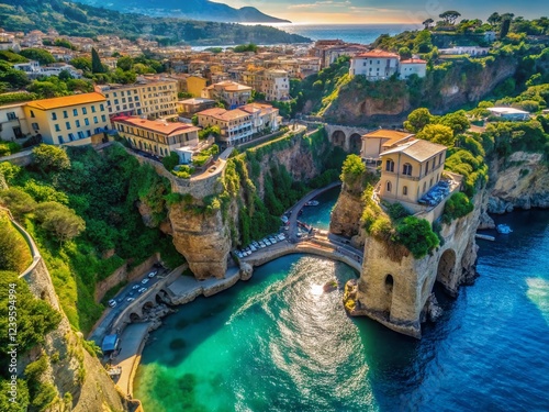 Aerial View of Bagni Regina Giovanna, Sorrento Coastline, Italy - Drone Photography photo