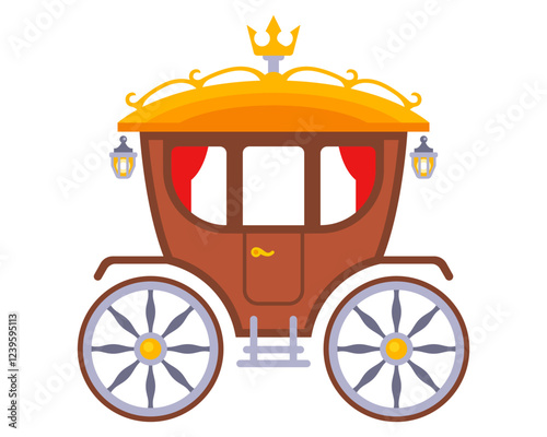 color illustration medieval royal carriage, horse drawn carriage from old times