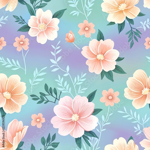 Pastel Floral Seamless Pattern: Delicate Blooms and Soft Hues photo