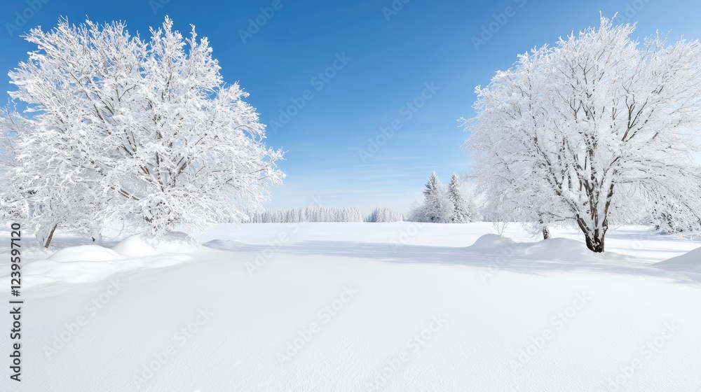 Snowy field, winter trees, clear sky, calm landscape, winter wonderland Snowy field, winter trees, clear sky, calm landscape, winter wonderland