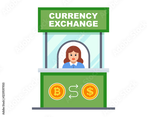 green currency exchange kiosk. buying dollar at the exchange office