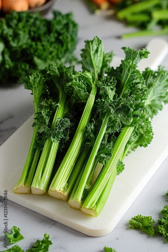 A bunch of chopped green onions and fresh herbs, like parsley or cilantro, arranged neatly on a cutting board for cooking preparation. A bunch of chopped green onions and fresh herbs, like parsley or cilantro, arranged neatly on a cutting board for cooking preparation.