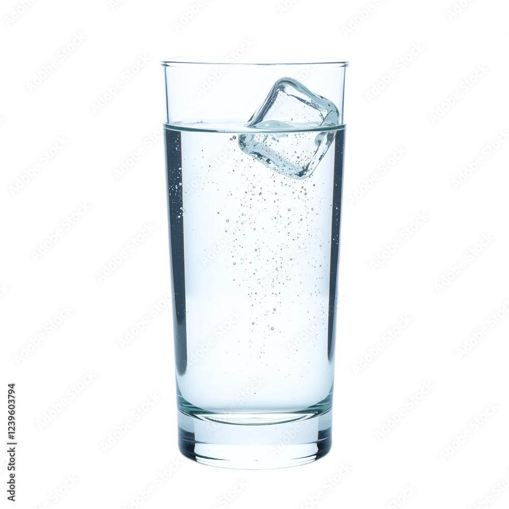 Closeup of a glass of sparkling water with one ice cube. Closeup of a glass of sparkling water with one ice cube.