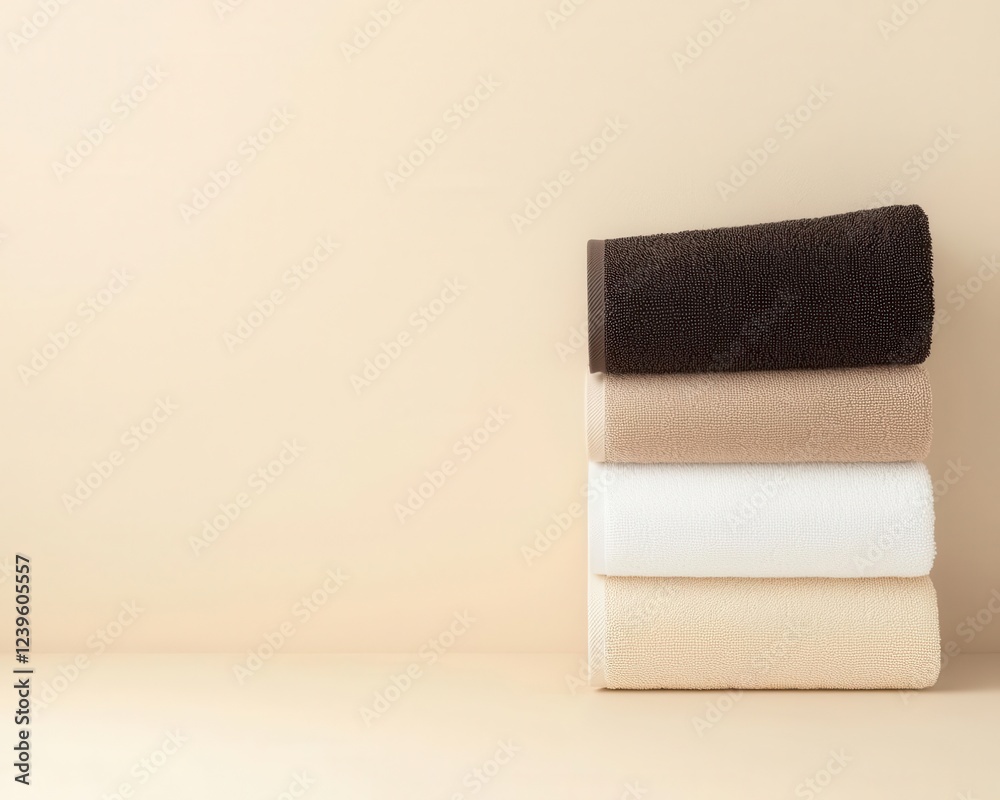 Fototapeta premium sustainable sports gear design style. Durable gym towels in neutral tones, accented with subtle embroidered branding, made from bamboo fibers