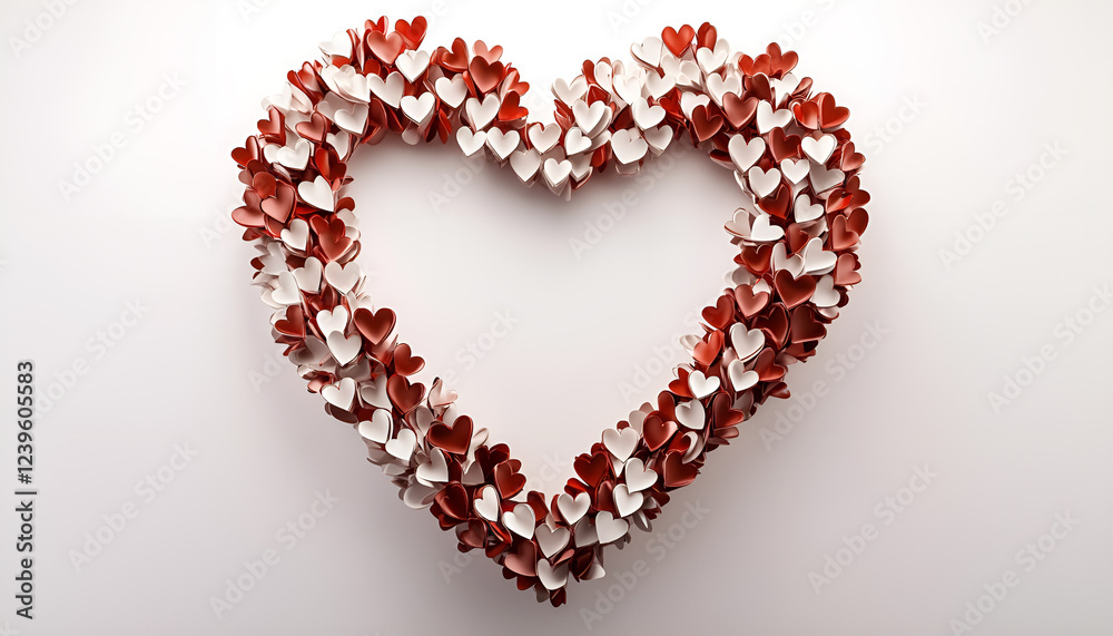 Banner of red and white hearts form a heart shape on a white background. Isolated heart shape. The concept of love and romance. Romantic background composition. Valentine's Day. Banner of red and white hearts form a heart shape on a white background. Isolated heart shape. The concept of love and romance. Romantic background composition. Valentine's Day.
