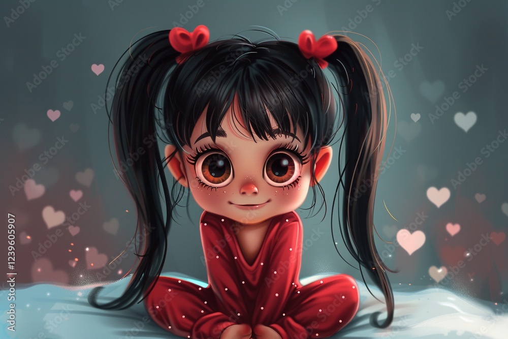 portrait of cute little girl in red pajamas portrait of cute little girl in red pajamas