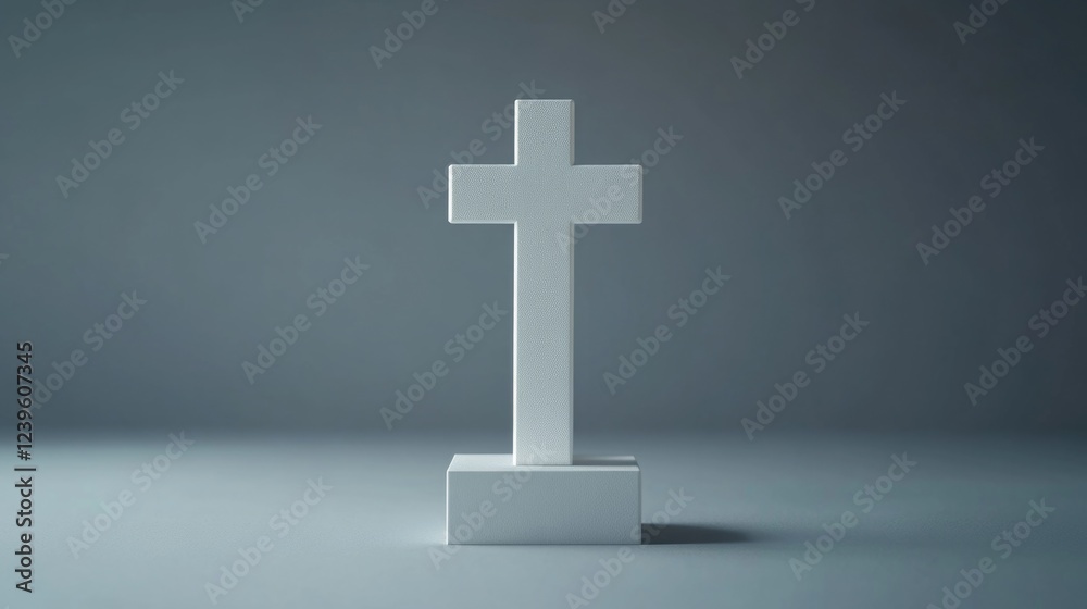 Naklejka premium A three-dimensional cubed representation of a Christian cross, in an abstract and minimalistic style. The image evokes the spirituality of faith through its simple yet profound symbolism.