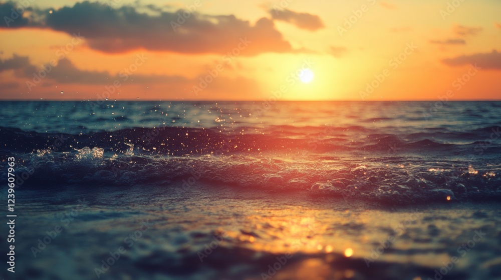 Obraz premium Majestic sunset over calm ocean waves with golden hues reflecting on the water. Generative AI