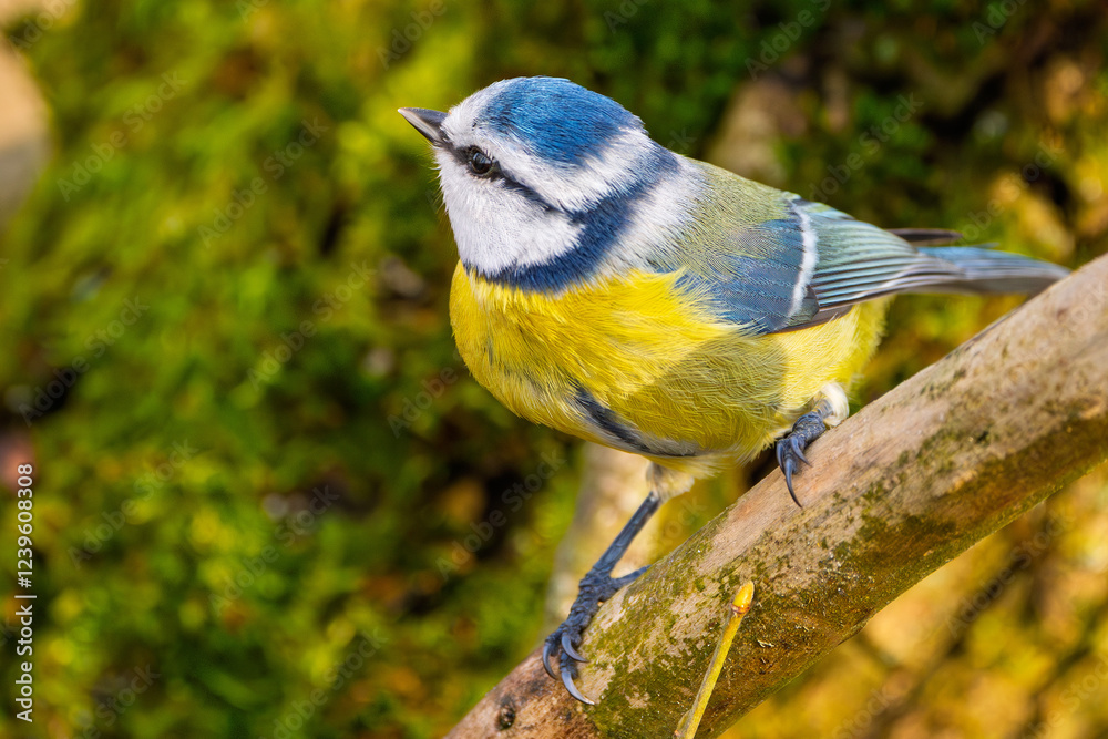 Blaumeise (blue tit) im Herbst, Winter auf einem Ast / Vogel