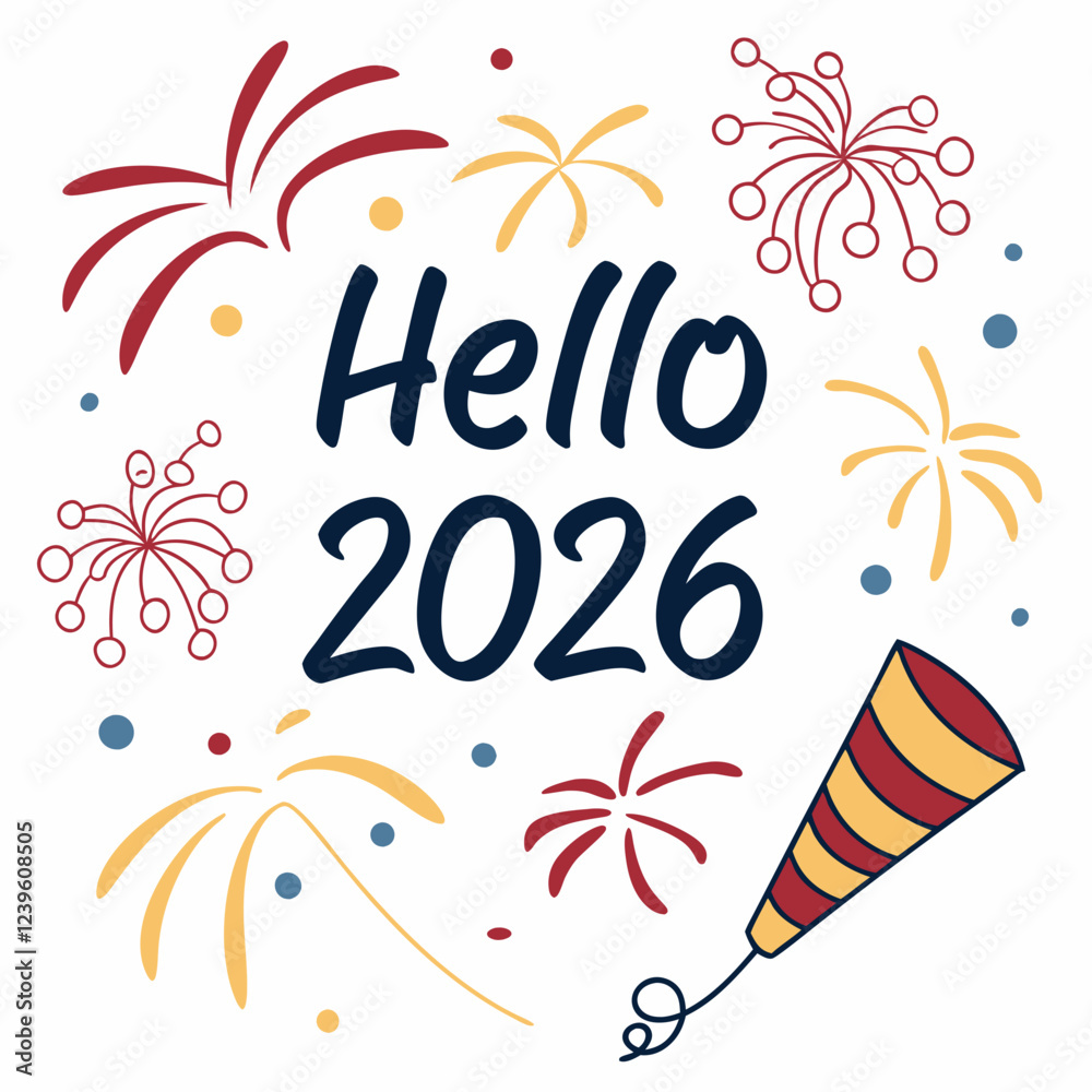 Obraz premium Modern Fireworks Celebration: Bold 2026 New Year's Greeting Design web font text party event shiny 