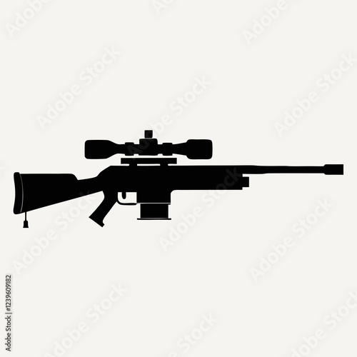 Silent Predator: Black Silhouette Sniper Rifle with Scope - Military Weapon Vector gun army dark tool