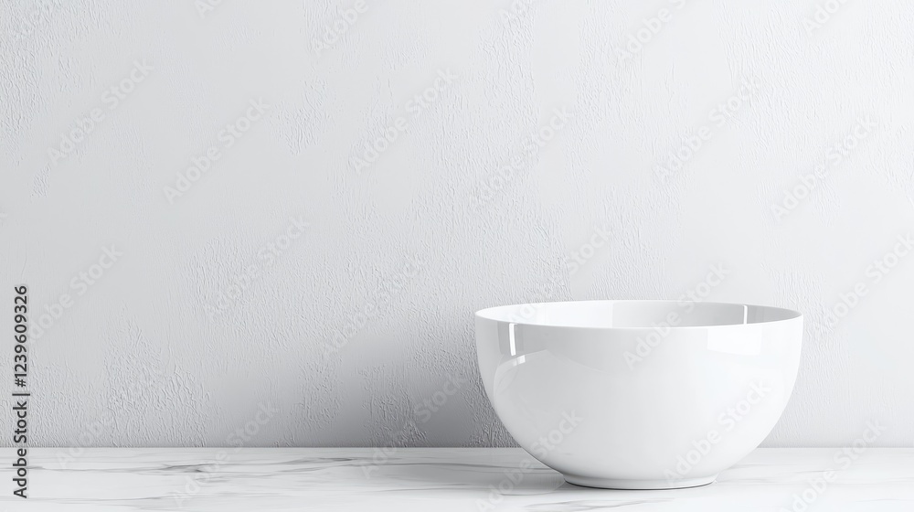 Empty white bowl on marble, minimalist background. Food blogs, recipes Empty white bowl on marble, minimalist background. Food blogs, recipes