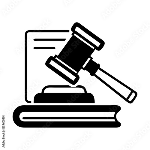 Justice Icon: Gavel and Law Book, Legal Symbol, Court, Judge Hammer, Law, Legal System, Authority,  