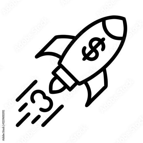 Financial Growth: Rocket Launch with Dollar Icon, Business Success, Investment, Wealth, Finance,    