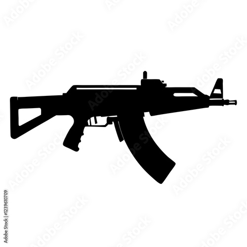 Modern Assault Rifle Silhouette: Dark, Powerful, and Striking Vector Graphic. Perfect for military, 