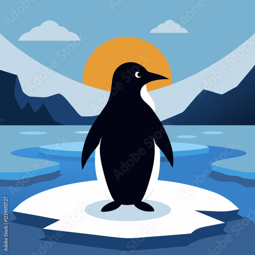 Majestic Antarctic Penguin Silhouette on Iceberg, Winter Wildlife Scene sea bird cold snow fauna    