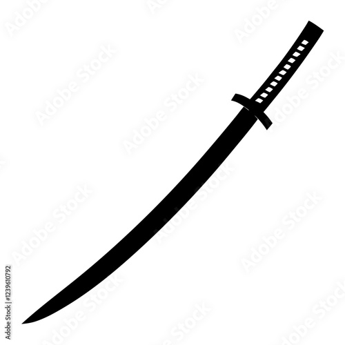 Elegant Silhouette of a Curved Samurai Sword, Japanese Weapon, Martial Arts Symbol, Ancient Blade,  